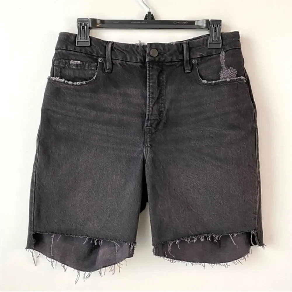 Good American NWT Good 90s Icon Distressed Shorts Black 6/28
